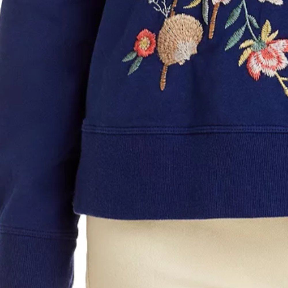 NEW Johnny Was Caspian Floral Embroidered Raglan Navy Sweatshirt Long Sleeve - Picture 3 of 4